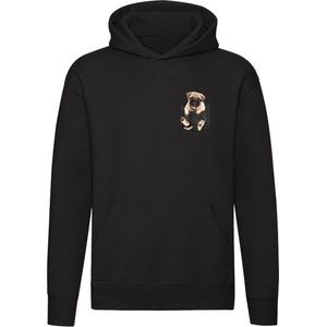 Hond in borstzakje Dames t-shirt| schattig| hondje| klein| kapotte zak | puppy| pup | klein ontwerp | dier | lief | Unisex | Trui | Hoodie | Sweater | Capuchon