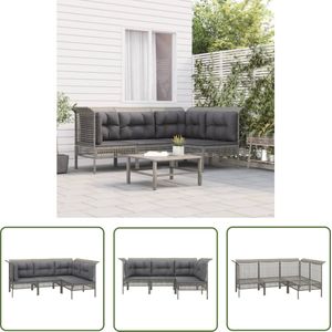 The Living Store 4-delige Loungeset met kussens poly rattan grijs - Tuinmeubles - Lounge Set - Buitenkamer - Patio Set - Vier Persoons Bank