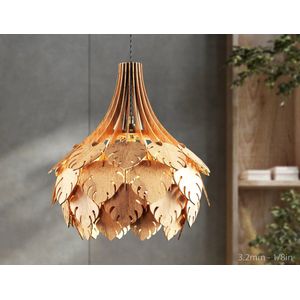 Zanart Woondecoratie - Hanglamp - Houten - Verlichten - 3,6mm Multiplex Hardhout - Naturel Hout Kleur -40x44cm