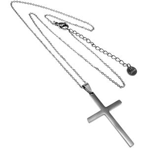 Ketting met Kruishanger Unisex - Gepolijst RVS - Kabelketting met Kruis Dames – Heren - 45cm tot 50cm