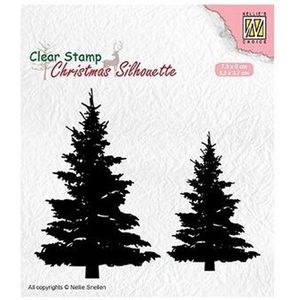 CSIL009 Nellie Snellen silhouette clear stamp spar -  Fir trees - kerstmis - stempel 2 dennenbomen