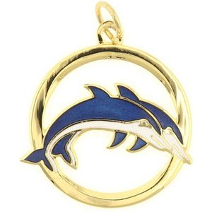 Behave Hanger dolfijnen goud kleur blauw emaille 3 cm