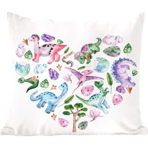 Sierkussens - Kussentjes Woonkamer - 40x40 cm - Kinderkamer - Hart - Dinosaurus - Meisjes - Kinderen - Roze