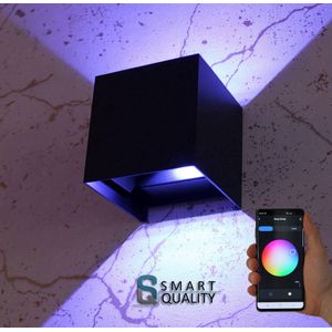 Smart Quality - Slimme wandlamp - SMART WIFI -RGB - 16 Miljoen Kleuren - Kubus - IP65 - 900 Lumen - 9 Watt - Up & Down - 2023 versie - Waterdicht - Tuin verlichting - badkamerverlichting - Telefoon bediening