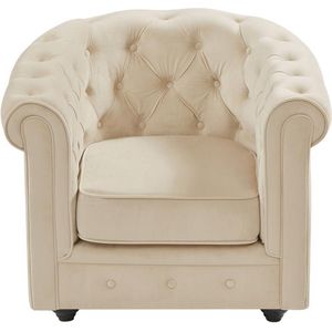 Vente-unique Fauteuil van beige velours CHESTERFIELD