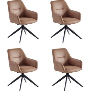 Colenis® - Barbara Eetkamerstoel - Set Van 4 - Cognac - Microfiber - Microvezel - Industrieel - Draaibaar - 180° - Met Return Memory Functie