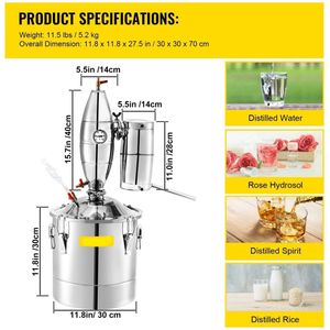Distilleerketel - Destilleerapparaat - Moonshine - 20L - Alcohol Distiller - Complete Thuisbrouwset - voor Bier, Wijn, Moonshine & Etherische Oliën