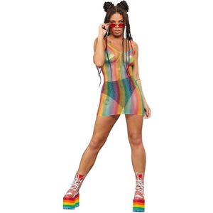 Fever - Rainbow Fishnet Mini jurk - Regenboog