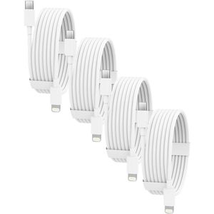 USB C naar Geschikt voor: USB Lightning Kabel - 3 Meter Oplaadkabel 4x - Geschikt voor: Apple iPhone / iPad 6,7,8,X,XS,XR,11,12,13,14,Mini,Pro Max & iPad Air 1/2, 2017/2018, 10.2 - Snel Lader USB-C Oplader - Wit