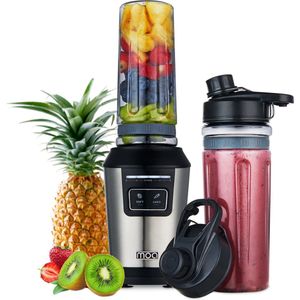 MOA Blender - Blender to Go - Mini Blender - 2 Tritan Bekers van 600ml - Smoothie Maker - 800W - Zilverkleurig - MB10S