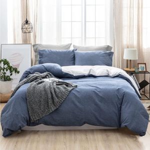 2-delige beddengoedset met ritssluiting, katoen, structuur vergelijkbaar met stonewashed linnen, inclusief 1 dekbedovertrek 155 x 220 cm en 1 kussensloop 80 x 80 cm, denimblauw