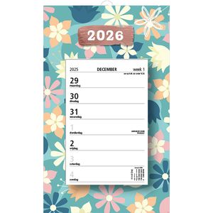 MGPcards - Week Scheurkalender 2026 - Week begint op maandag - 21 x 34 cm - Bloemen - Blauw