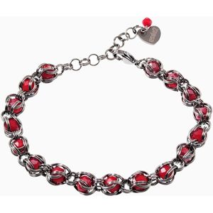 Armband Dames - Roestvrij Staal - Verstelbaar - Schakelsarmband met Rode Kristal