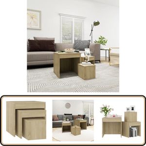 vidaXL Tafeltjesset - 3-delig - Bewerkt hout - Sonoma eiken Bijzettafels - Tafeltjesset - Salontafel - Tv-stand - Houten Meubilair
