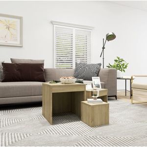 vidaXL Tafeltjesset - 3-delig - Bewerkt hout - Sonoma eiken Bijzettafels - Tafeltjesset - Salontafel - Tv-stand - Houten Meubilair - Scandinavische Stijl - Compact Meubel