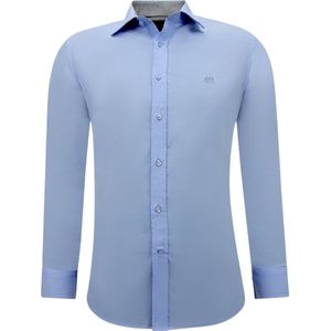 Heren Blouse met lange mouwen - Slim Fit Overhemd Heren Volwassenen - Zakelijke Blanco Overhemd Mannen - Blauw