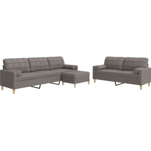 vidaXL - 3-delige - Loungeset - met - voetenbank - en - kussens - stof - taupe