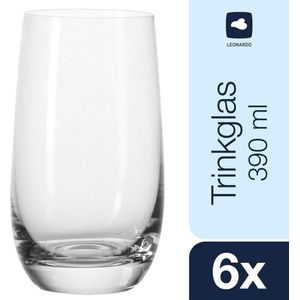 Tivoli 020965 Drinkglazen, vaatwasserbestendige waterglazen, drinkbekers van glas in moderne stijl, set van 6, groot, 390 ml