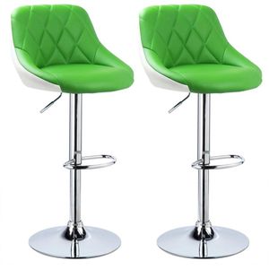 Barkrukken Rozálie - Met rugleuning - Kunstleer - Set van 2 - Keuken - Barstoelen ergonomisch - Groen - Verstelbaar in hoogte - Zithoogte 60-82cm