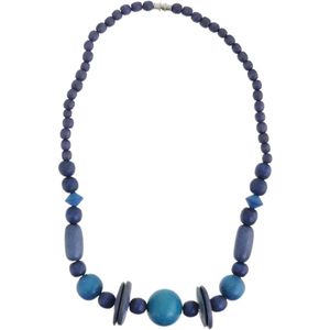 Behave – Ketting – Hout – Blauwe Kralen – 48 cm – Handgemaakt