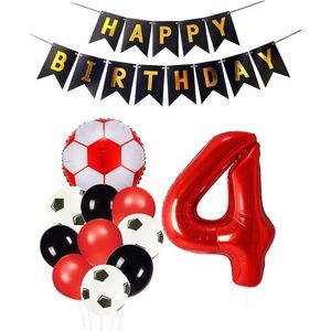 Cijfer Ballon 4 | Snoes Champions Voetbal Plus - Ballonnen Pakket | Rood en Zwart