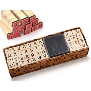 40 stuks letterstempelset alfabet houten stempel letters cijfers en symbolen met stempelkussen voor scrapbooking kunst handwerk kaarten maken (printerletters)