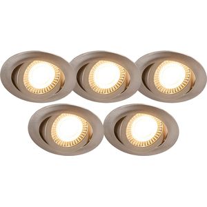 QAZQA mio - Moderne LED Dimbare Inbouwspot met Dimmer - 5 stuks - L 0 mm - Grijs - Woonkamers-sSlaapkamers-sKeuken
