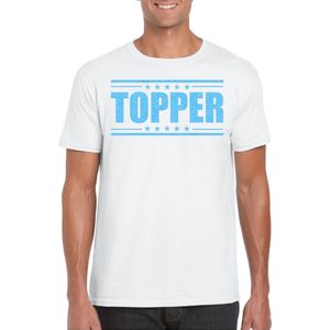 Toppers - Bellatio Decorations Verkleed T-shirt voor heren - topper - wit - blauwe glitters - feestkleding M