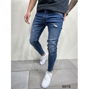 Mannen Stretchy Ripped Skinny Biker Borduurwerk Cartoon Print Jeans Vernietigd Hole Slim Fit Denim Hoge Kwaliteit Hip Hop e Jeans - W30