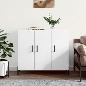 The Living Store Dressoir Modern Wit Hout-Metaal 90x34x80 cm - Opbergkast met Metalen Poten