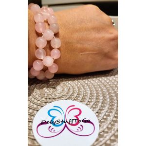 Brede rozenkwarts armband. (elastisch)