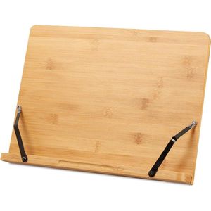 Kookboekstandaard verstelbaar bamboe 6 standen inklapbaar - klemmen voor papier - afmetingen 24x34x21 cm