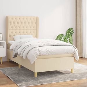The Living Store Boxspringbed - Comfort - Bed - 203 x 93 x 118/128 cm - Crème - Stof (100% polyester) - Pocketvering matras - Middelharde ondersteuning