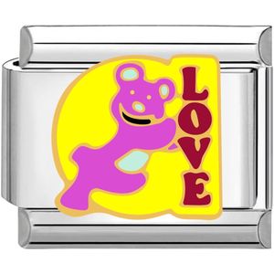 Quiges - Schakel - Bedel - 9mm - charms - Kleurrijk - Teddybeer - met - liefde - Geschikt voor - Nomination- armband - Schakelarmband - italy bedels armband