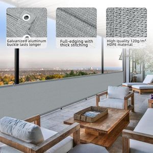 Balkonscherm, inkijkbescherming, van HDPE, uv-bescherming, licht transparant, balkonbekleding met kabelbinders, 90 x 600 cm, grijs