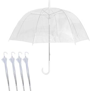 4 Pack Set Regen Paraplu's Dome Birdcage Transparant Bruiloft Brolly - Clear Bubble Wit Handvat En Spike - Brolly Wandelen Dames Heren Unisex - Party Parasol Regen Bruidsmeisje Bruidsmode Doorzichtig PVC koepel paraplu