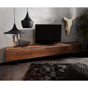 Tv-meubel Stonegrace acacia bruin Leisteen 240 cm 4 deuren V-poot zwart Tv-meubel