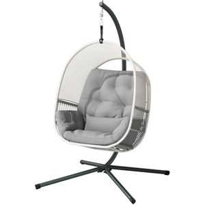 Egg Hangstoel - Hangstoel met standaard - Egg Chair - Voor Binnen en Buiten - Cocoon Stoel - Incl. Kussen - tot 120kg - Lichtgrijs