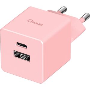 Qware - Mini Dual Charger - Iphone Oplader - Power Delivery - 20 Watt - USB-A - USB-C - Adapter - Oplader - Roze