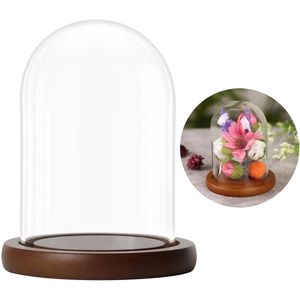 Belle Vous - Glazen Stolp Pot - Bruin Houten Basis - Doorzichtig - 9,4 cm