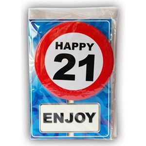 Happy Birthday kaart met button 21 jaar