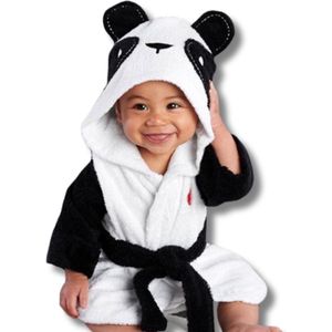 BoefieBoef Panda Baby Badjas Dier met Capuchon Kind - Peuter Ochtendjas - 0 tot 2 jaar - Kinder Badcape - Kleuter Handdoek- Katoen Badstof - Baby Badponcho - Kleuter Poncho - kraamcadeau - dierenbadjas - Panda Beer Wit Zwart