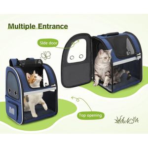 reistas voor katten en honden, uittrekbaar, opvouwbaar, maximale draaglast 8 kg, voor reizen in de trein, auto, restaurant, vliegtuig, (blauw, doorzichtig venster)