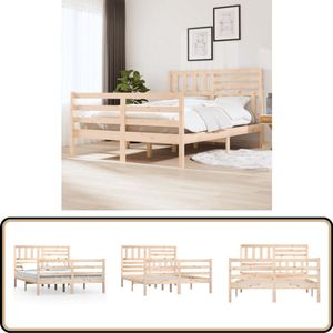 vidaXL Bedframe massief grenenhout - 140x190 cm Massief Grenenhout Bedframe - Hoofd- En Voetbord - Bedframe 140x190 - Slaapkamer Meubels - Vintage Bedframe