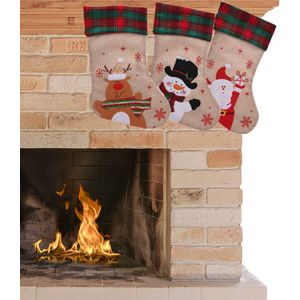 Decoratie kerstsokken - 3x stuks- rendier, kerstman, sneeuwpop - H42 cm