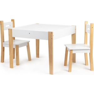 Kinder Meubelset - kindertafel met organizer - 2 kinderstoelen - wit, grenen