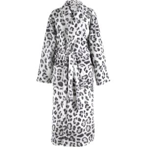 iSleep Badjas - Sneeuwluipaard Print - Zachte Fleece - Lang Model - Maat S - Grijs
