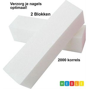 *** Voor het opruwen/ontvetten van natuurlijke of kunstnagels: 2x Nagelblok/Bufferblok/Witte Blok - Wit - van Heble® ***
