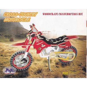 3D Puzzel Bouwpakket Crossmotor - hout - gekleurd