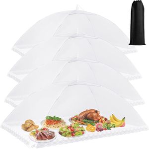 Grote vliegenkap, 4 stuks, 100 x 60 cm, opvouwbare afdekking, voor levensmiddelen, tent, fruitkap, taartafdekking, vliegenbescherming voor eten, levensmiddelen, barbecue, feesten, buffetten, camping, picknicks